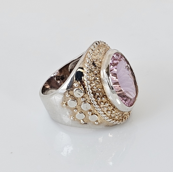 Genuine 9.32 Carat Pink Tourmaline Ring Two Toned Band Sterling Silver Sz 7.5 - Picture 12 of 13